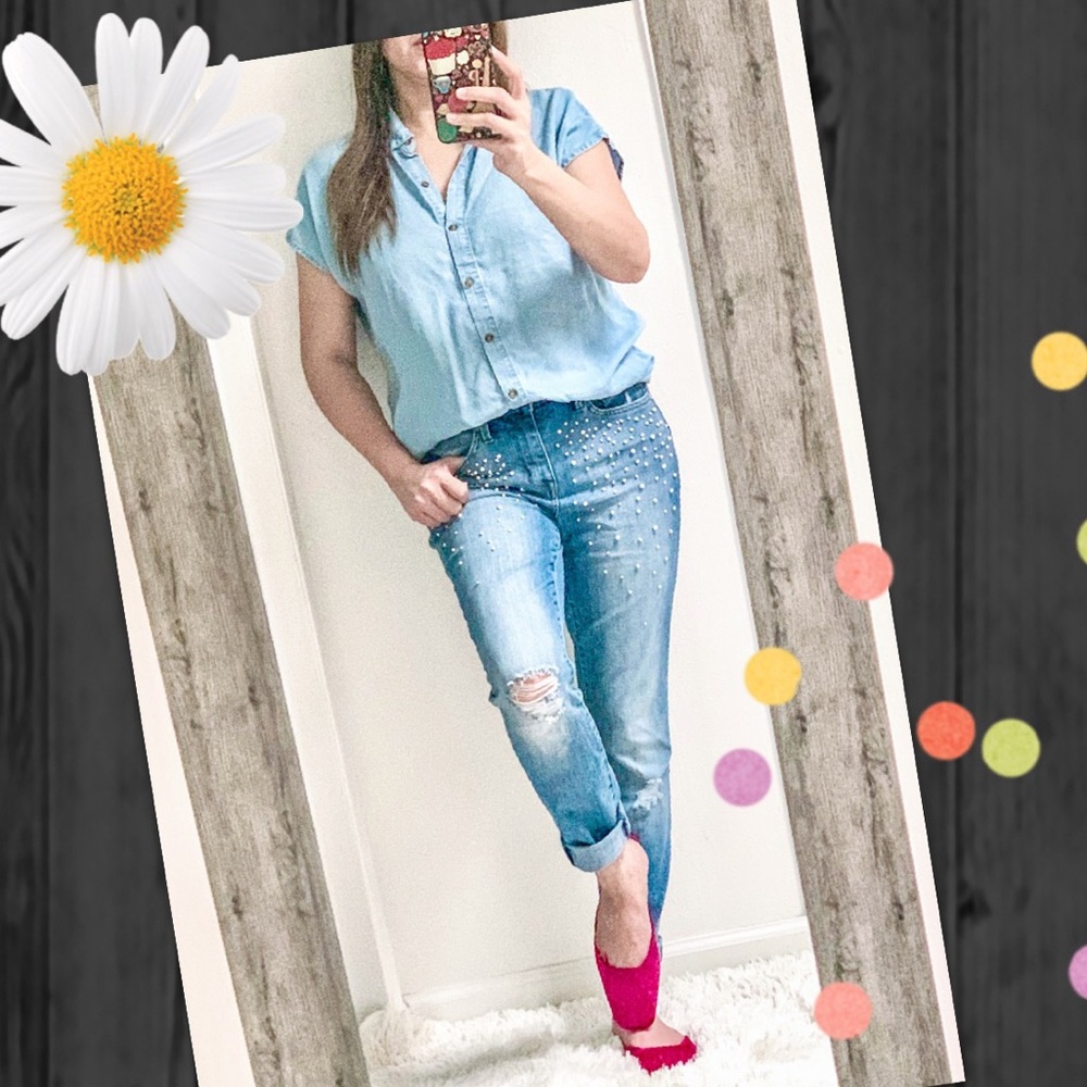 Seven7 Jeans Pearl-Embellished Mid Rise Skinny Size 4